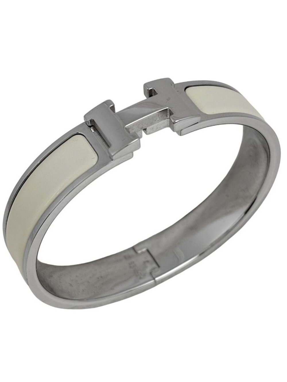 Hermes Clic Enamel Bracelet Clac Bangle Metal Silver White